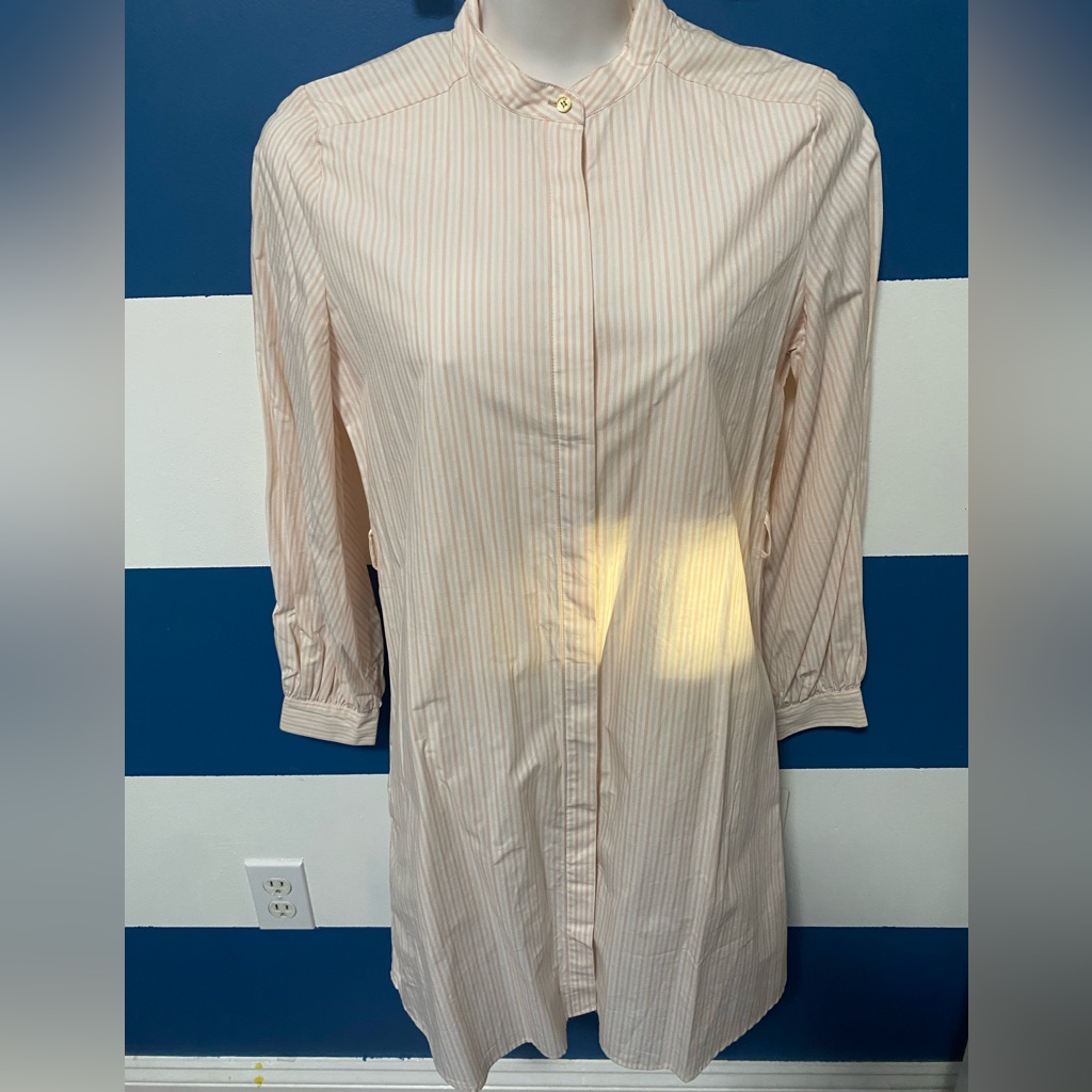 Nwt Sz 2 Calvin Klein Light Pink Striped Button Down Shirt Dress